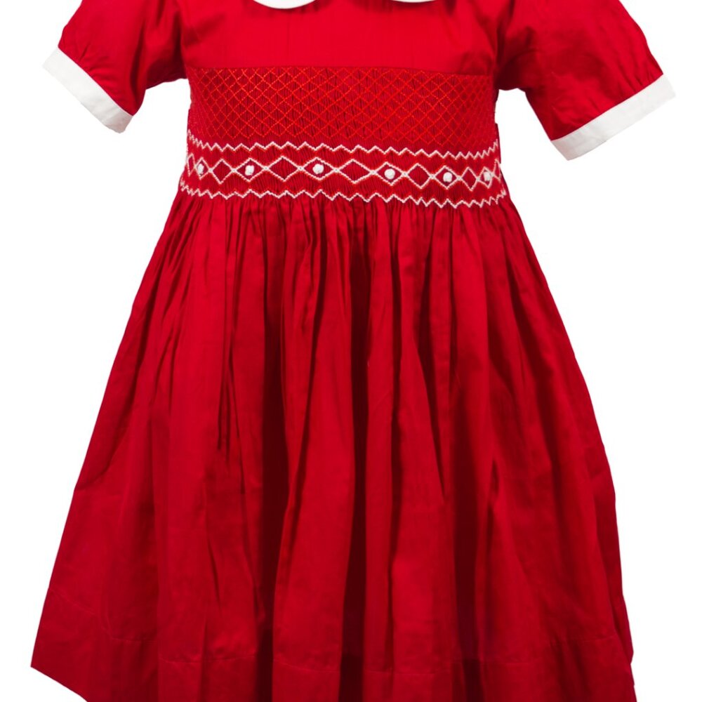 Red Christmas Smocked Bodice Dress-Christmas Holiday Collections - Picture 3 of 4